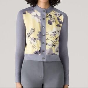 St. John Merino Wool & Silk Floral Panel Button Down Cardigan Size S READ
